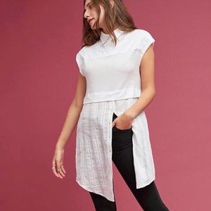 ANTHRO Postmark Londra White Layered Tunic Collared Top Blouse Layer S Small